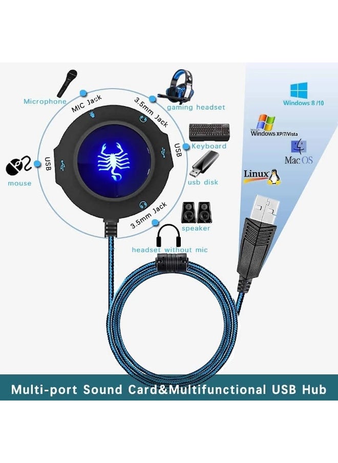 ماركة غير محددة محول بطاقة صوت خارجية USB Hub 7.1 مع واجهة 3.5 مم للتوصيل والتشغيل لنظام Windows Mac وميكروفون وسماعة رأس PS4 والكمبيوتر المحمول وسطح المكتب  - Image 4