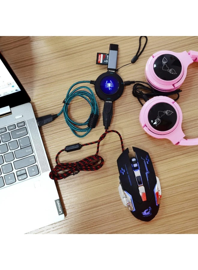 سكوربيون محول بطاقة صوت خارجية USB Hub 7.1 مع واجهة 3.5 مم للتوصيل والتشغيل لنظام Windows Mac وميكروفون وسماعة رأس PS4 والكمبيوتر المحمول وسطح المكتب - Image 5