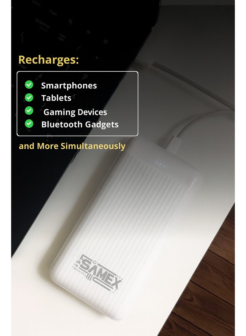 30,000mAh Portable Power Bank with 2 USB Outputs (5V+2.1A) and Type-C Output (5V+2.1A) – Simultaneously Charge Smartphones, Tablets, Gaming Devices, Bluetooth Gadgets, and More – Compact and Travel-Friendly Design for On-the-Go Power – white - Image 2