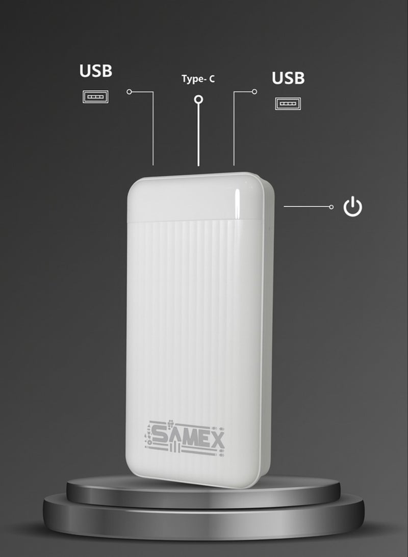 30,000mAh Portable Power Bank with 2 USB Outputs (5V+2.1A) and Type-C Output (5V+2.1A) – Simultaneously Charge Smartphones, Tablets, Gaming Devices, Bluetooth Gadgets, and More – Compact and Travel-Friendly Design for On-the-Go Power – white - Image 3