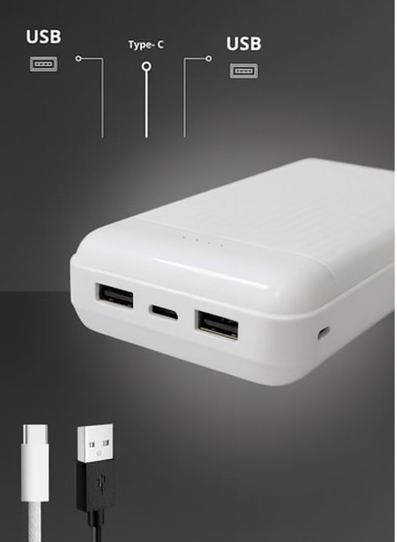 30,000mAh Portable Power Bank with 2 USB Outputs (5V+2.1A) and Type-C Output (5V+2.1A) – Simultaneously Charge Smartphones, Tablets, Gaming Devices, Bluetooth Gadgets, and More – Compact and Travel-Friendly Design for On-the-Go Power – white - Image 4