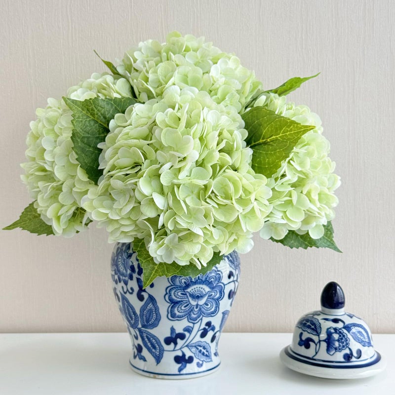 ZYTUYO 4 Pcs 21 inches Real Touch Light Green Artificial Hydrangeas Flower Lifelike Realistic Latex Hydrangeas Faux Flower for Home Decor Kitchen Living Room Table Wedding Arrangement - Image 1