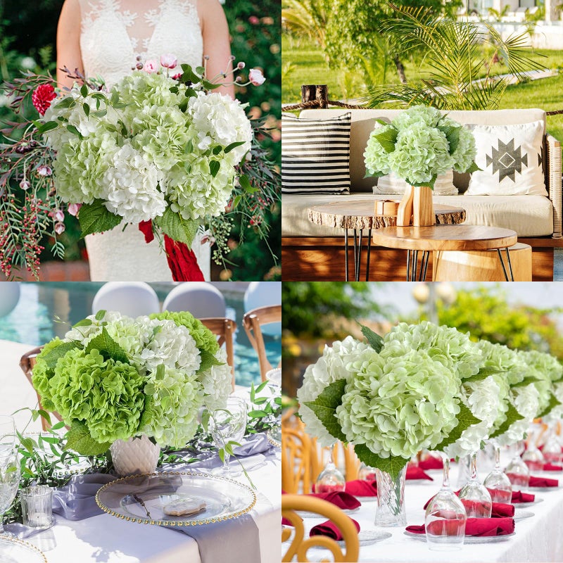 ZYTUYO 4 Pcs 21 inches Real Touch Light Green Artificial Hydrangeas Flower Lifelike Realistic Latex Hydrangeas Faux Flower for Home Decor Kitchen Living Room Table Wedding Arrangement - Image 5