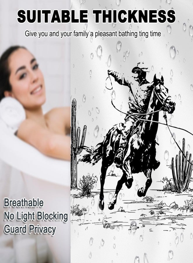 Mocsicka Black and White Western Cowboy Shower Curtain Funny Cowboy Print Playing Card Cactus Shower Curtain Waterproof Farmhouse Bath Curtain for Western Decor 72 X 72 Inch - Image 5