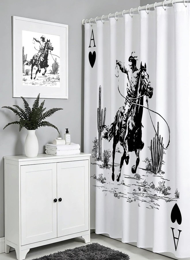 Mocsicka Black and White Western Cowboy Shower Curtain Funny Cowboy Print Playing Card Cactus Shower Curtain Waterproof Farmhouse Bath Curtain for Western Decor 72 X 72 Inch - Image 2