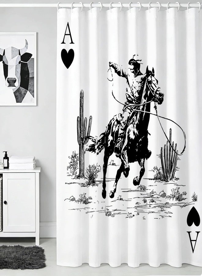 Mocsicka Black and White Western Cowboy Shower Curtain Funny Cowboy Print Playing Card Cactus Shower Curtain Waterproof Farmhouse Bath Curtain for Western Decor 72 X 72 Inch - Image 1