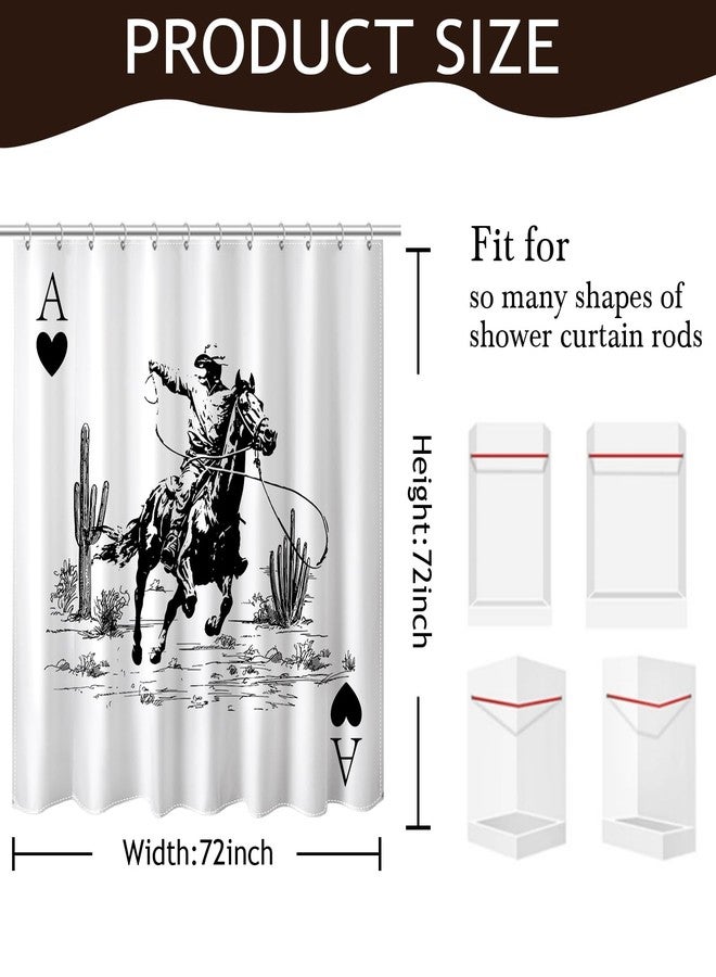 Mocsicka Black and White Western Cowboy Shower Curtain Funny Cowboy Print Playing Card Cactus Shower Curtain Waterproof Farmhouse Bath Curtain for Western Decor 72 X 72 Inch - Image 3