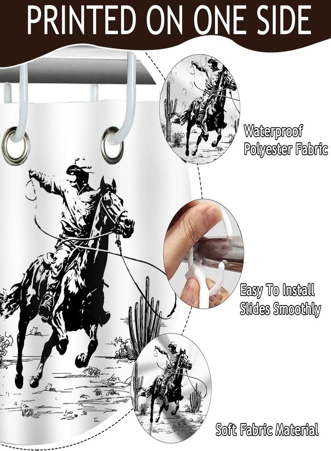 Mocsicka Black and White Western Cowboy Shower Curtain Funny Cowboy Print Playing Card Cactus Shower Curtain Waterproof Farmhouse Bath Curtain for Western Decor 72 X 72 Inch - Image 4