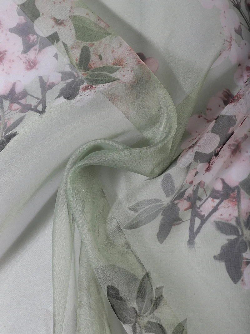 أيه كيه إس Pastel Green Cherry Blossom Fabric One Meter