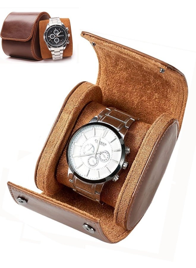 Captaintech Watch Travel Case, Leather Watch Roll with Removable Velvet Pillow, Portable Watch Organizer for Men and Women (1 Slot) - Image 1