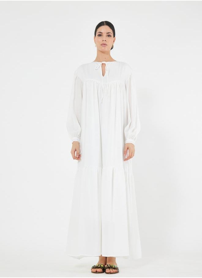 House of Moda House of Moda Solid Tie-Up Neck Maxi Dress with Balloon Sleeves - Image 1