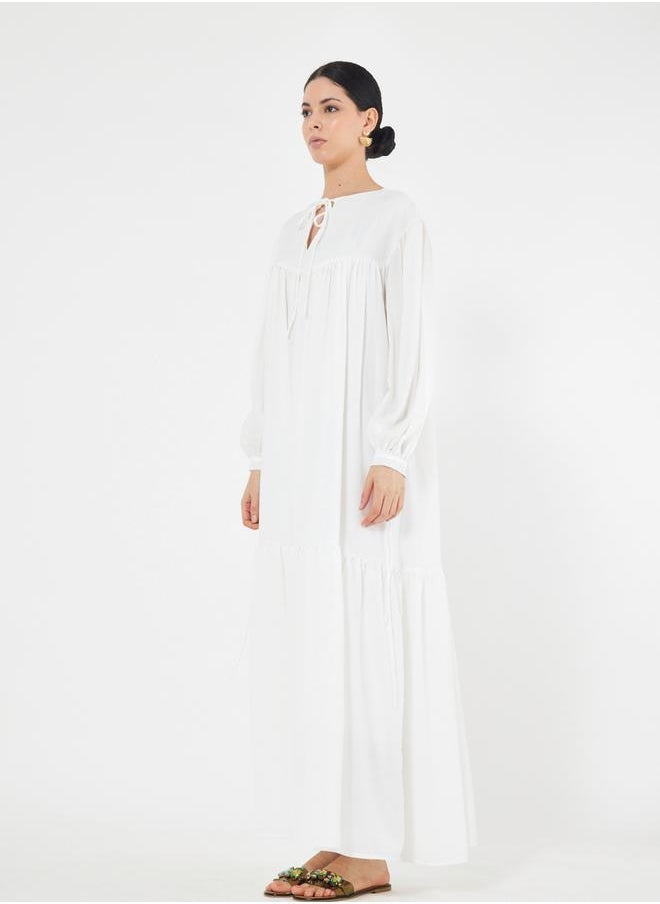 House of Moda House of Moda Solid Tie-Up Neck Maxi Dress with Balloon Sleeves - Image 5