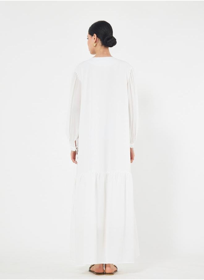 House of Moda House of Moda Solid Tie-Up Neck Maxi Dress with Balloon Sleeves - Image 2