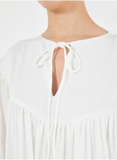 House of Moda Solid Tie-Up Neck Maxi Dress with Balloon Sleeves by Styli  - Image 1