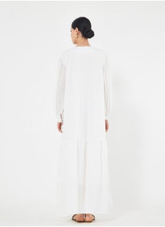 House of Moda Solid Tie-Up Neck Maxi Dress with Balloon Sleeves by Styli  - Image 3