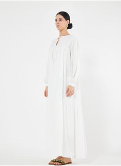 House of Moda Solid Tie-Up Neck Maxi Dress with Balloon Sleeves by Styli  - Image 4