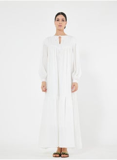 House of Moda Solid Tie-Up Neck Maxi Dress with Balloon Sleeves by Styli  - Image 5