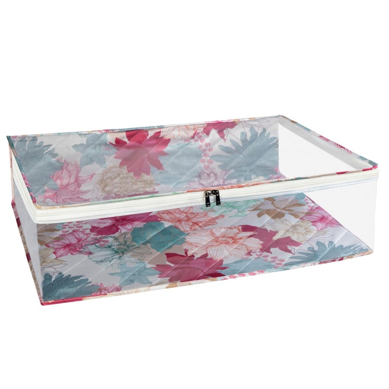 HomeStrap Gulmohar Luxe Lehenga Floral Design Cover with Transparent Top Sides 2 Way Zipper Closure Ideal for Wedding Lehenga and Organization Storage Perfect for Gifting Pink - Image 1