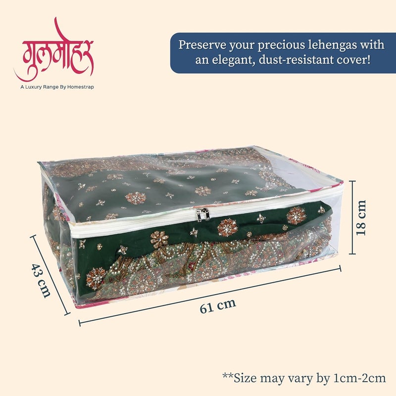 HomeStrap Gulmohar Luxe Lehenga Floral Design Cover with Transparent Top Sides 2 Way Zipper Closure Ideal for Wedding Lehenga and Organization Storage Perfect for Gifting Pink - Image 2