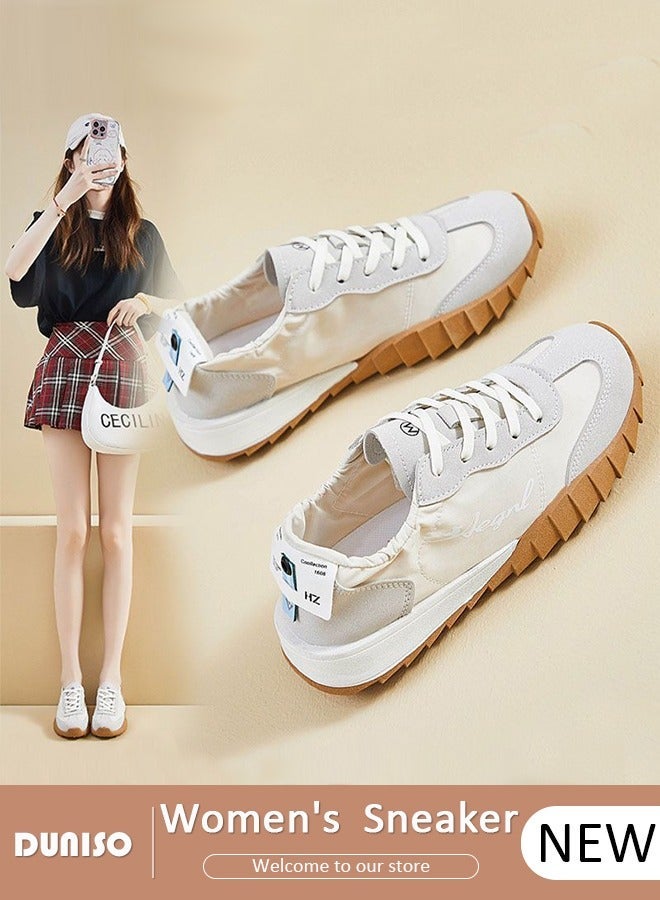 DUNISO Women's Platform Sneakers Low Top Walking Shoes for Lady Comfortable Lace Up Fashion Casual Shoes for Indoor Outdoor Travel Work and Running Shoes - Image 1