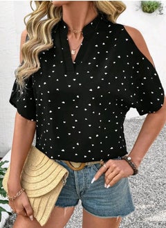Shein SHEIN LUNE Spring Break Tops Spring Heart Print Black Open Shoulder Blouse For Women  - Image 3