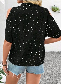 Shein SHEIN LUNE Spring Break Tops Spring Heart Print Black Open Shoulder Blouse For Women  - Image 4