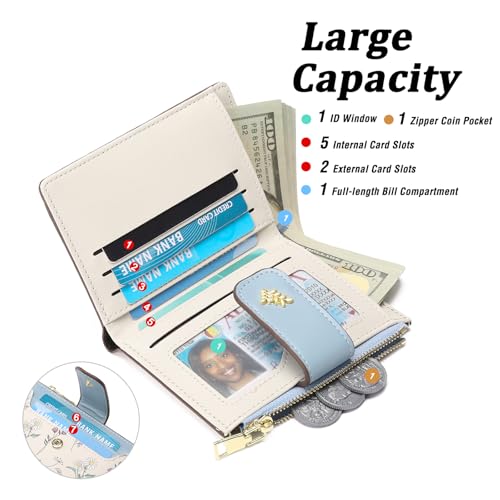 GAEKEAO Small Wallets for Women RFID Blocking Leather Bifold Zipper Pocket Wallet Credit Card Holder with ID Window - Image 2