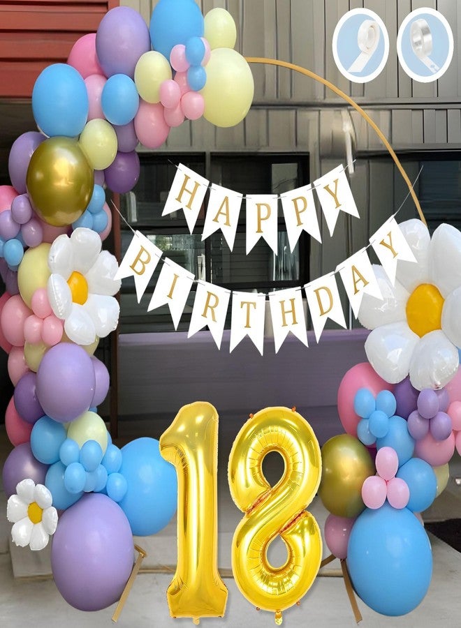 Flyloons 18th Happy Birthday Decoration Multicolor Theme for Boys Girls| Multi Color| Multicolour Balloons| 30 Pcs Mix Balloons Packets| White Happy Birthday Paper Banner| Arch Tape| Glue Dots - Image 1