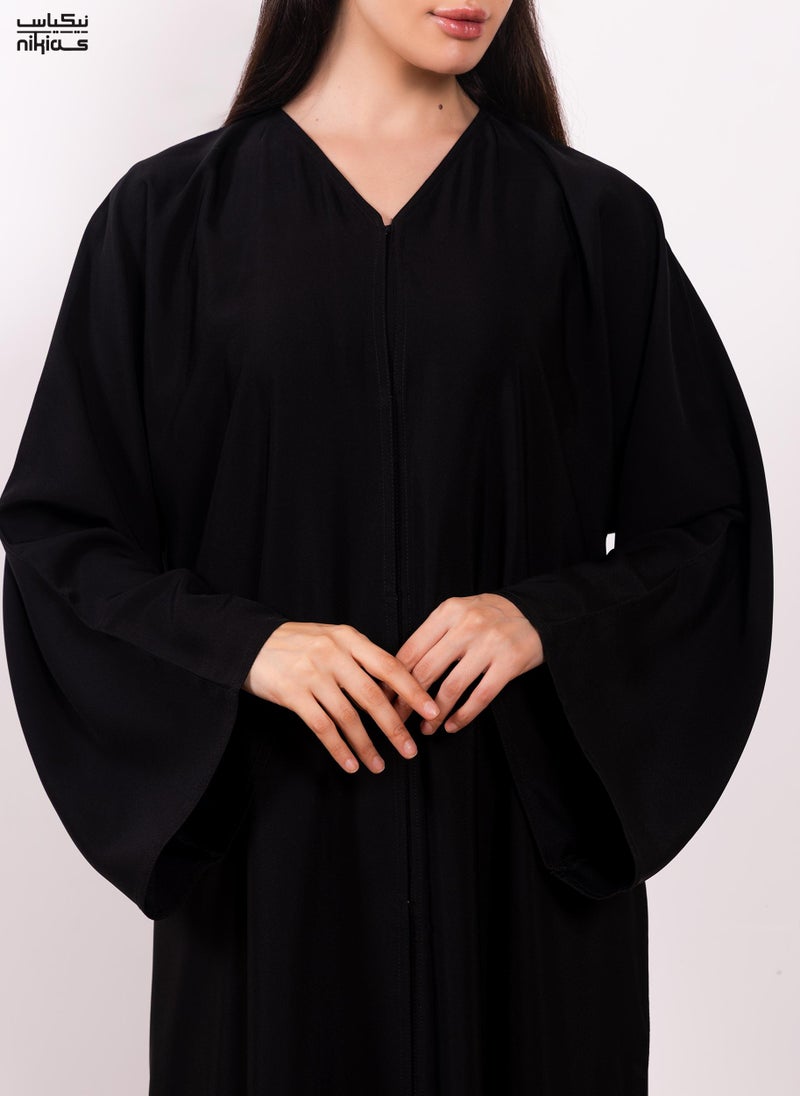 Nikias Elegant plain Nida fabric abaya with full front buttons - Image 3