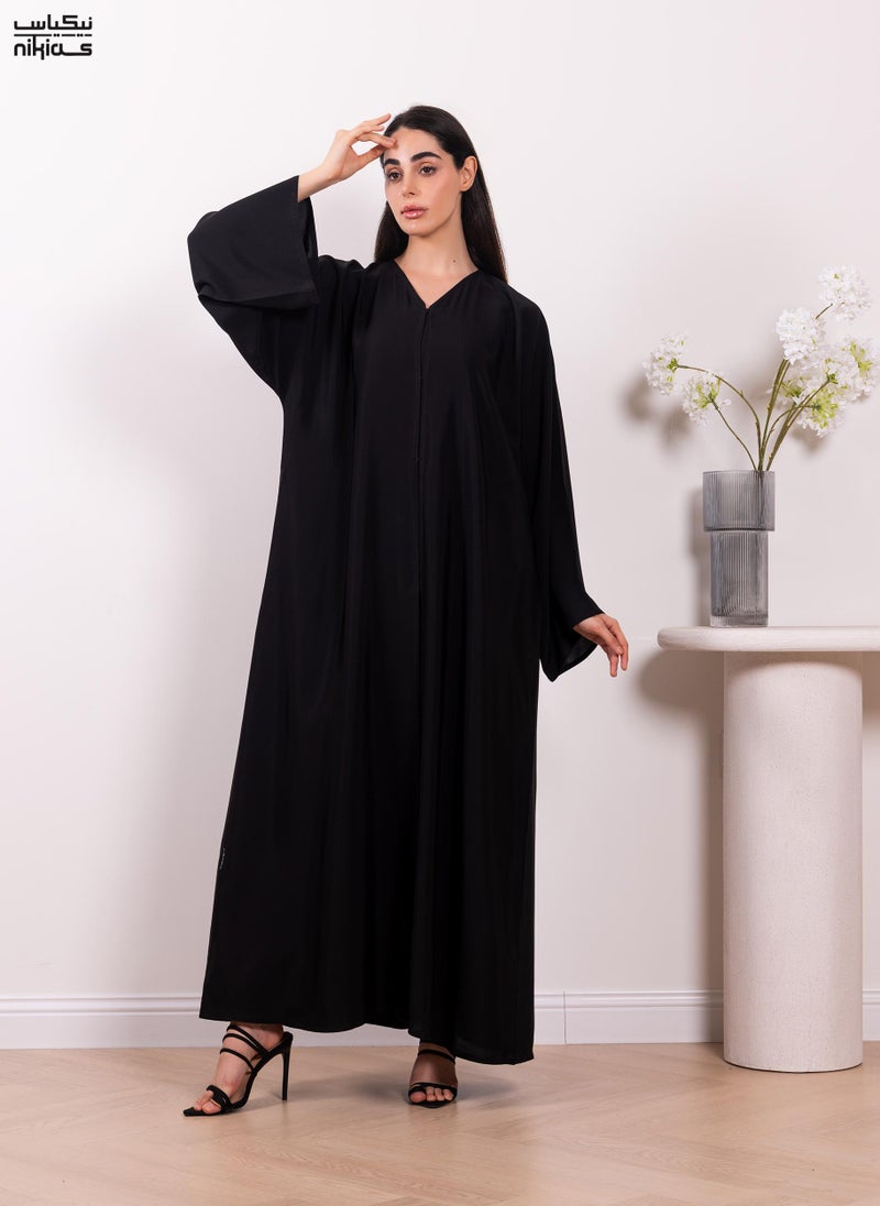 Nikias Elegant plain Nida fabric abaya with full front buttons - Image 1