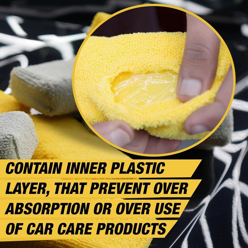 WaveX Microfiber Applicator Car Polish Sponge | Microfiber Applicator Sponge for Car Polish | Car Polish Applicator for Ceramic Coating, Waxes, Polishes, Dressers & More - (4 pc) - Image 2