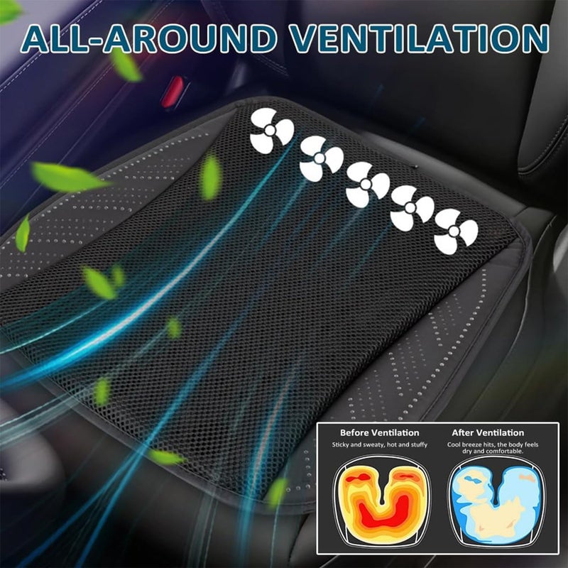 Foloose Ventilated Seat Cushion with USB Port, Summer Breathable Cooling Pad for All Car Seats, Home and Office Chairs, Black - Image 2