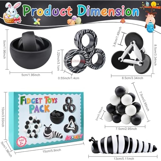 ASIOWELY Fidget Toys Adults Pack (10PC-Black & White) - Image 3