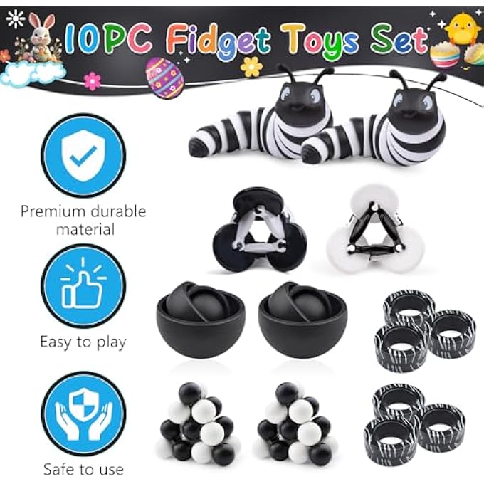 ASIOWELY Fidget Toys Adults Pack (10PC-Black & White) - Image 4