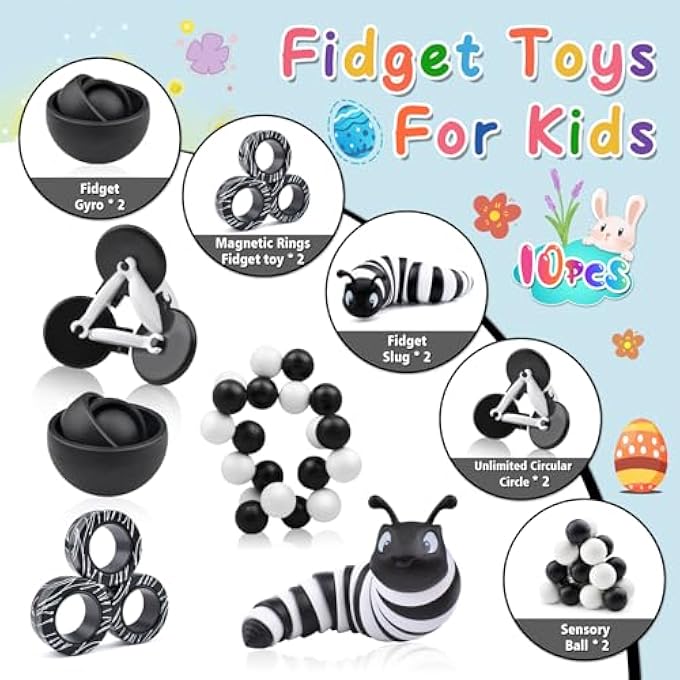 ASIOWELY Fidget Toys Adults Pack (10PC-Black & White) - Image 2