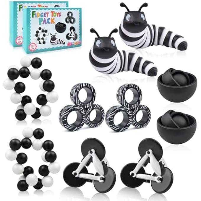 ASIOWELY Fidget Toys Adults Pack (10PC-Black & White) - Image 1