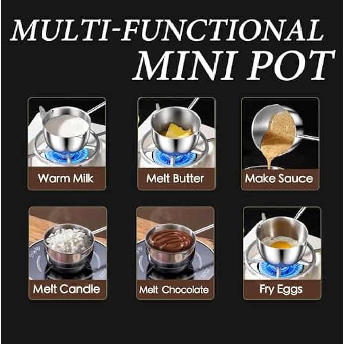 KASTWAVE Small Sauce Pan With Pour Spout Mini Cooking Pot Chocolate Melting Pot Stainless Steel Saucepan With Pour Spout ButterCoffeeMilk Warmer PotSmall Nonstick Pot 300Ml - Image 3