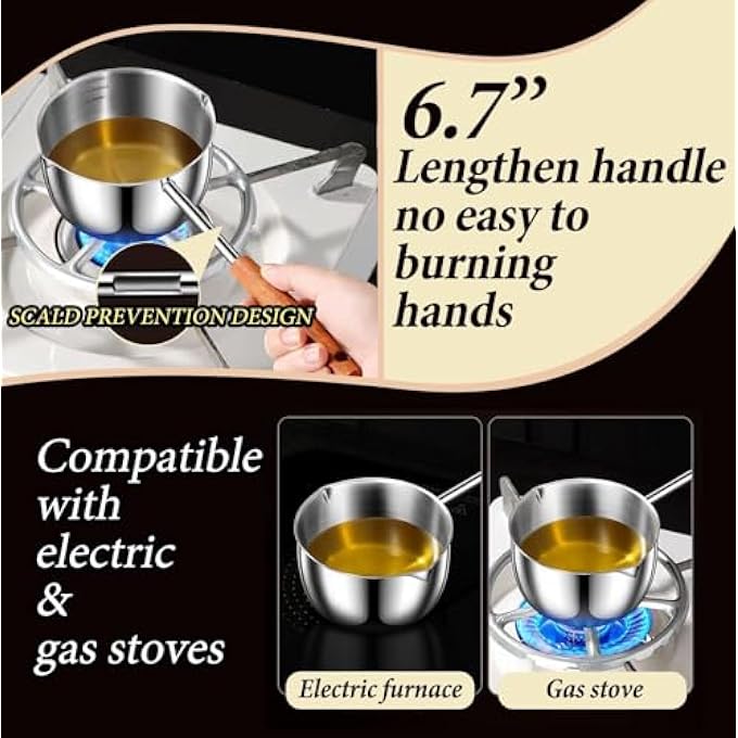 KASTWAVE Small Sauce Pan With Pour Spout Mini Cooking Pot Chocolate Melting Pot Stainless Steel Saucepan With Pour Spout ButterCoffeeMilk Warmer PotSmall Nonstick Pot 300Ml - Image 4