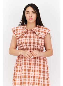GHOSPELL Women Textured Midi Dress, Brown Combo  - Image 3