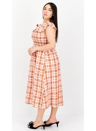 GHOSPELL Women Textured Midi Dress, Brown Combo  - Image 4