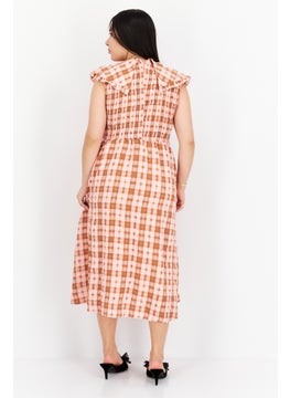 GHOSPELL Women Textured Midi Dress, Brown Combo  - Image 2