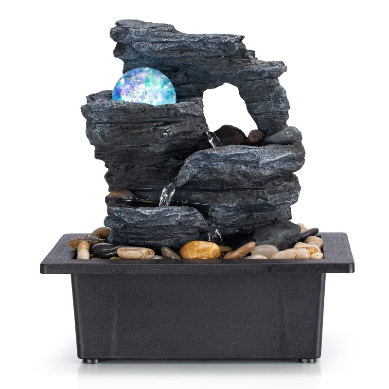 Amootek Tabletop Fountain Rotating Ball Rock Waterfall Fountain Office Includes Many Natural River Rocks Decorated with Colorful Lights 905 L x 689 W x 1023 H
