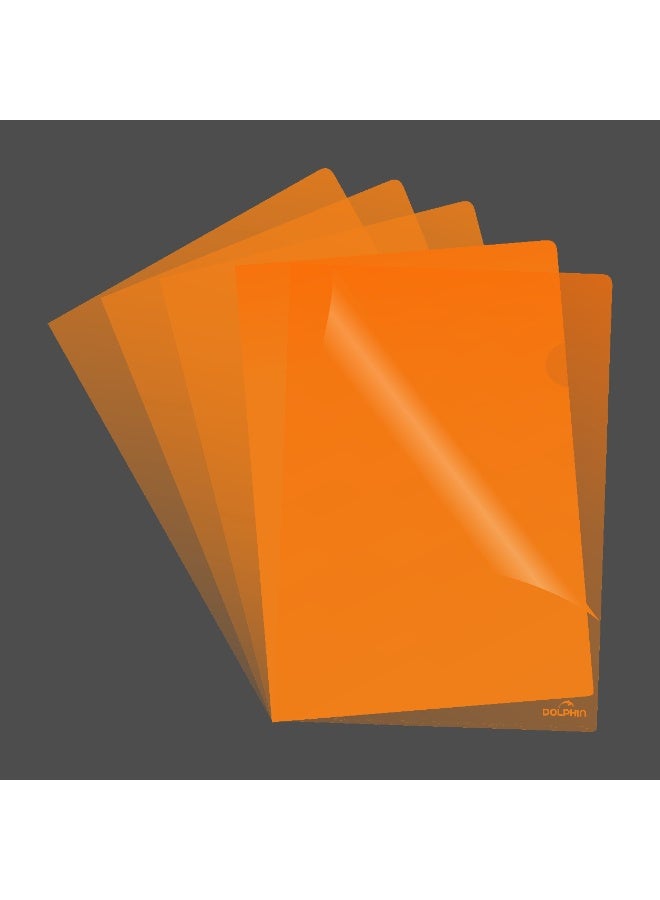 Dolphin A4 L Folder, Clear Polypropylene File, Orange, Pack of 12
