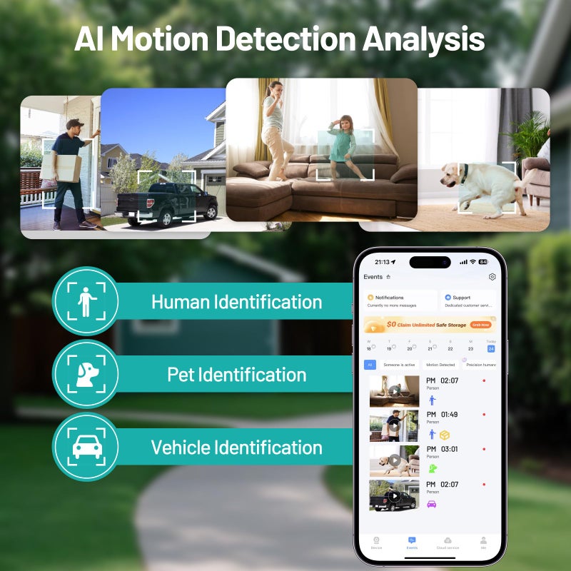 volmees 2K 3MP Window Camera, Smart AI Color Night Vision, 5G & 2.4GHz WiFi Indoor Home Security Cam w/Motion Detection, Real-Time Alerts, 2-Way Talk, Alexa, 24/7 Recording, Easy Install, 1-Pack - Image 5
