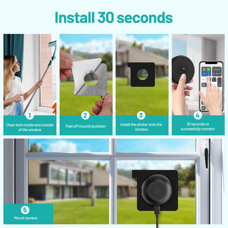 volmees 2K 3MP Window Camera, Smart AI Color Night Vision, 5G & 2.4GHz WiFi Indoor Home Security Cam w/Motion Detection, Real-Time Alerts, 2-Way Talk, Alexa, 24/7 Recording, Easy Install, 1-Pack - Image 2