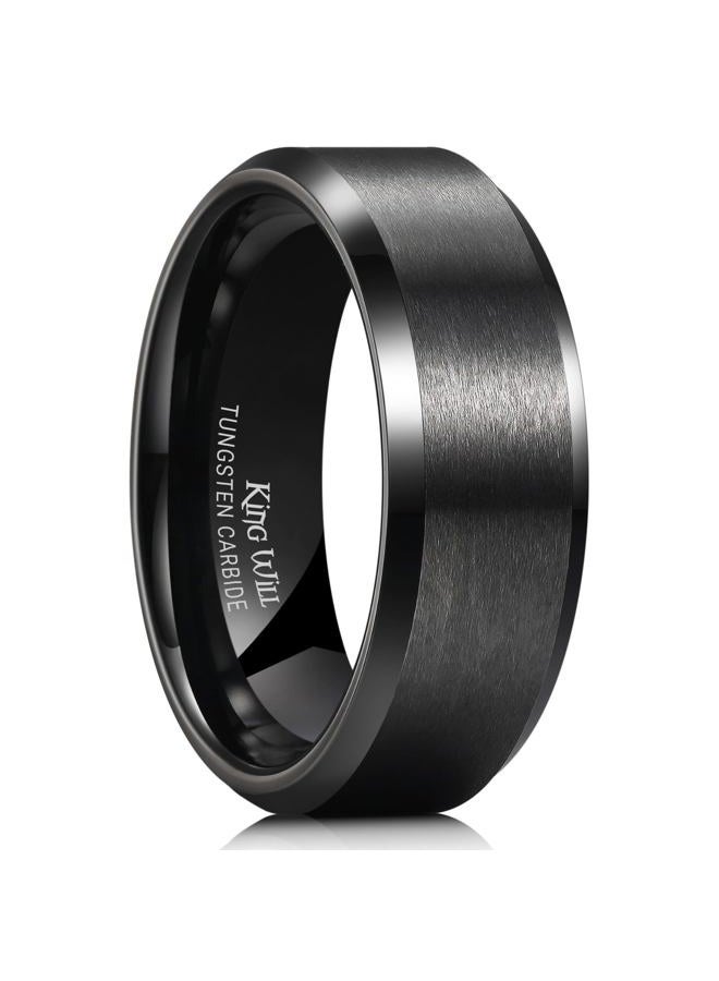 King Will 8mm Men's Black Wedding Ring - Brushed Matte Surface, Beveled Polished Edge, Comfort Fit Size 15.5 - Image 1