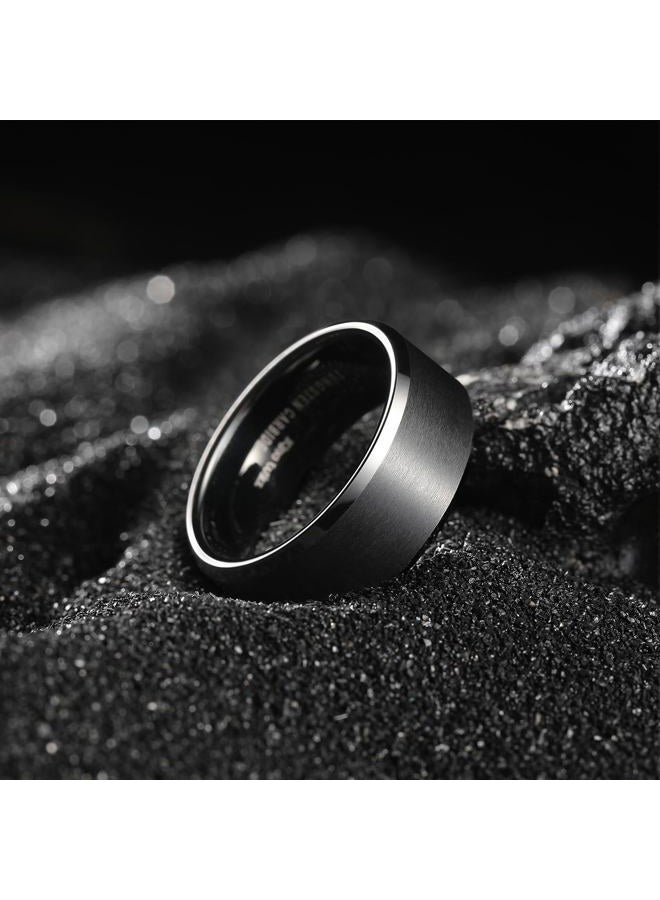 King Will 8mm Men's Black Wedding Ring - Brushed Matte Surface, Beveled Polished Edge, Comfort Fit Size 15.5 - Image 3