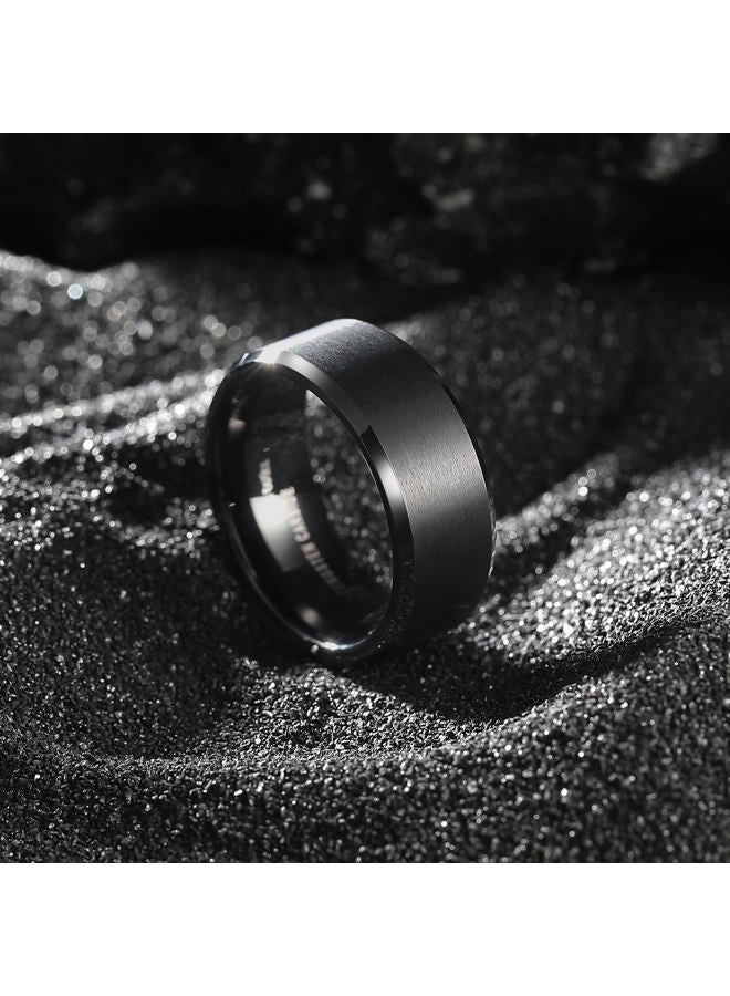 King Will 8mm Men's Black Wedding Ring - Brushed Matte Surface, Beveled Polished Edge, Comfort Fit Size 15.5 - Image 2