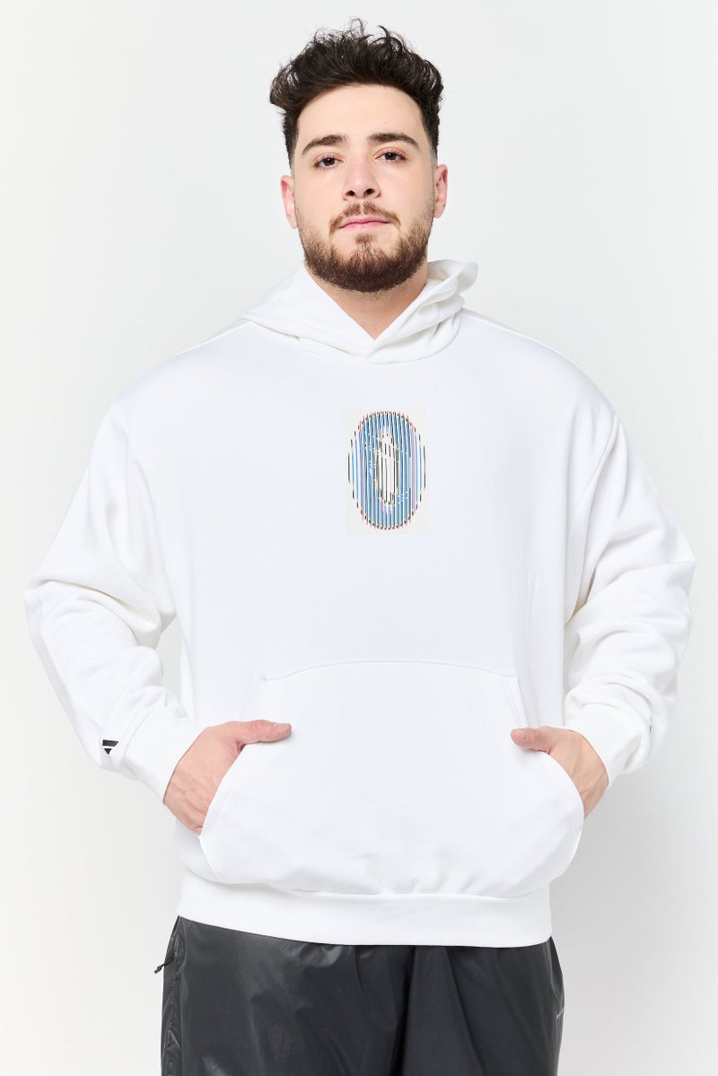 Adidas Men Sportswear Fit Textured Long Sleeves Basketball Hoodie, Off White  - Image 1