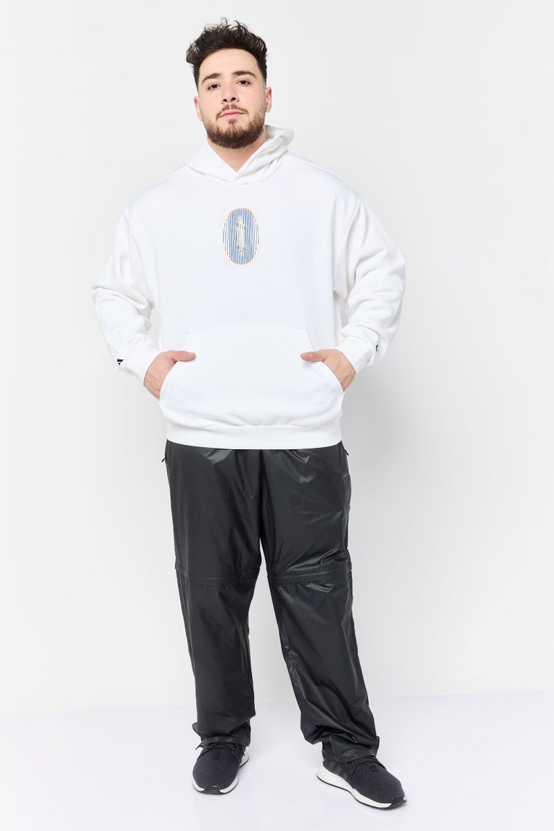 Adidas Men Sportswear Fit Textured Long Sleeves Basketball Hoodie, Off White  - Image 2